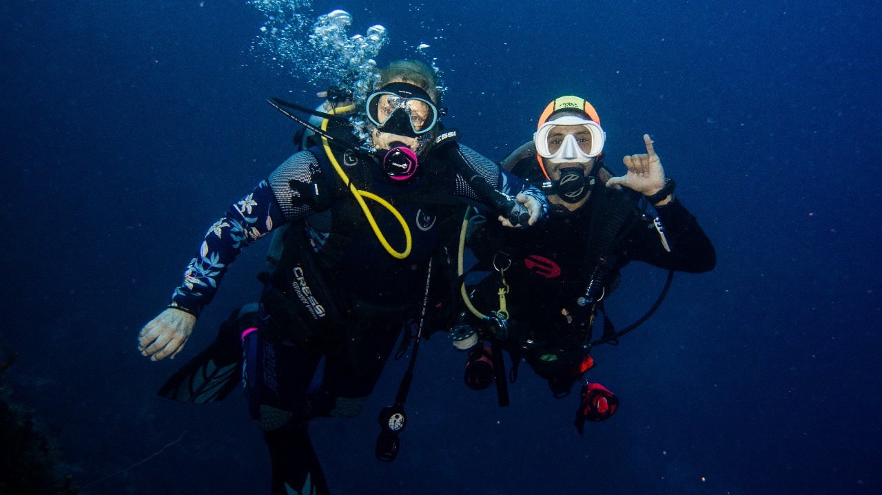 Diver above coral reef in Cozumel